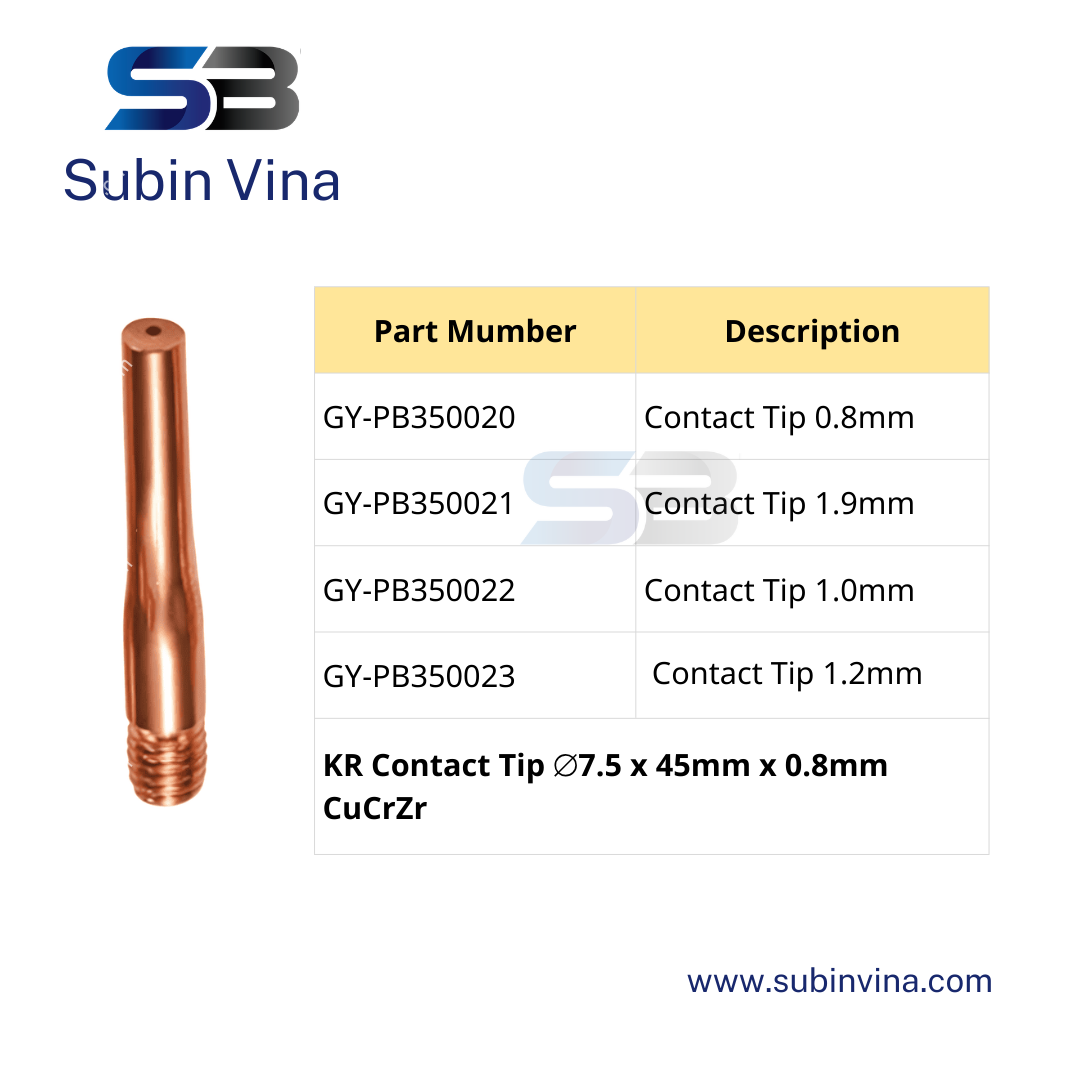 KR Contact Tip ⌀7.5 x 45mm x 0.8mm CuCrZr | Subin Vina KR Contact Tip ⌀7.5 x 45mm x 0.8mm CuCrZr | Subin Vina